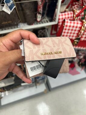Michael Kors Blush Pink Logo Mini Card Case with Gold Accent